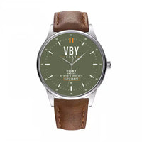 Thumbnail for Visby Airport (VBY) Aviator Watches - Classic - Green Army - Leather Strap - Brown Leather Strap
