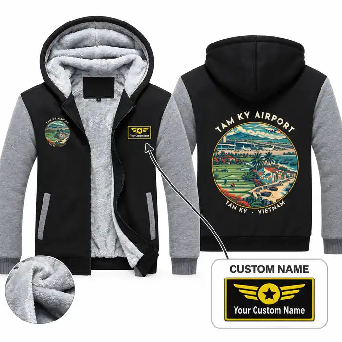 Chu Lai International Airport (VCL) Zipped Sweatshirts - Badge + Name - Black & Gray