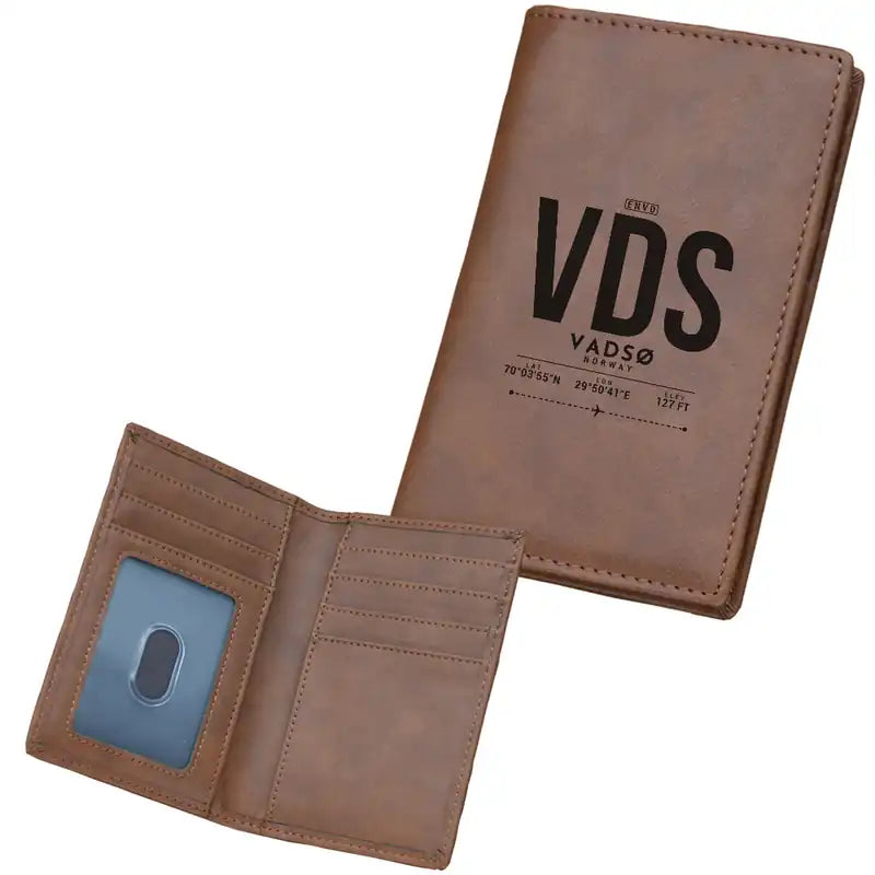 Vadsø Airport (VDS) Leather Wallets - Card Holder Wallet - Dark - Tag