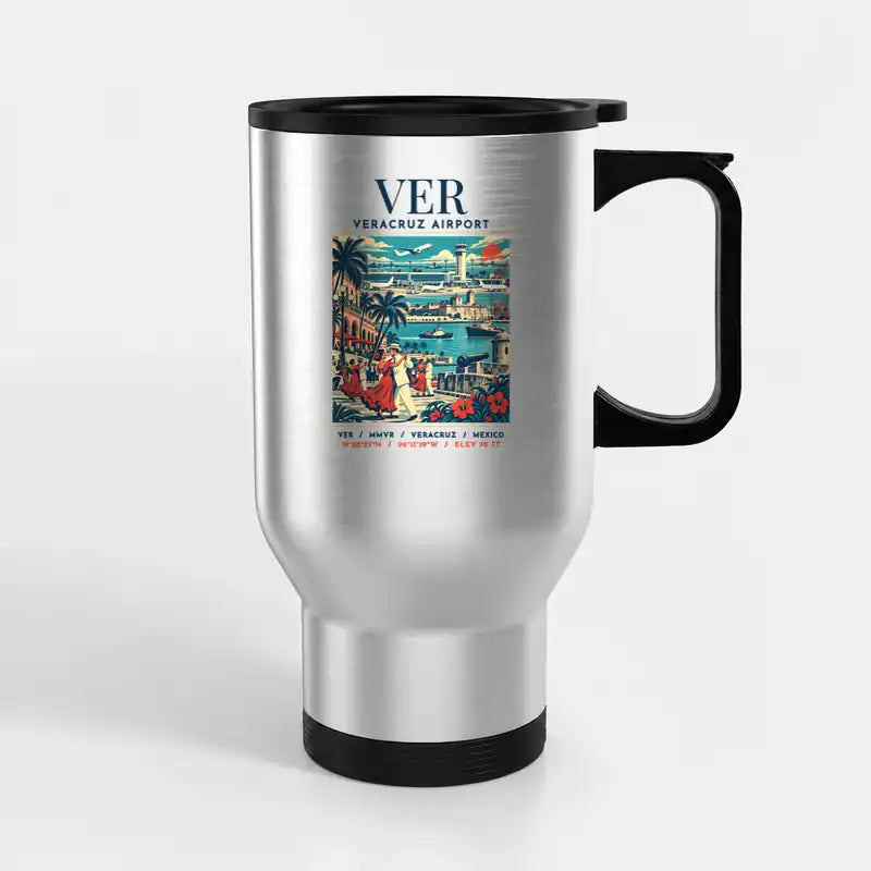 Veracruz International Airport (VER) Travel Mugs - Poster - Stainless Steel with Holder - Silver