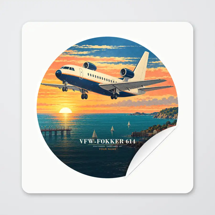 VFW-Fokker 614 - 3D + Name - Circle Sticker - Peel