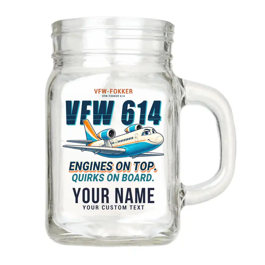 VFW-Fokker 614 - Cartoon + Name - Cocktail Glass (Mason Jar)