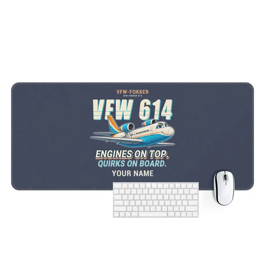 VFW-Fokker 614 - Cartoon + Name - Desk Mat - Navy Blue