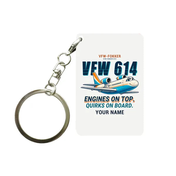VFW-Fokker 614 - Cartoon + Name - Key Chain - White