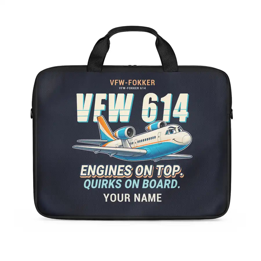 VFW-Fokker 614 - Cartoon + Name - Laptop Bag