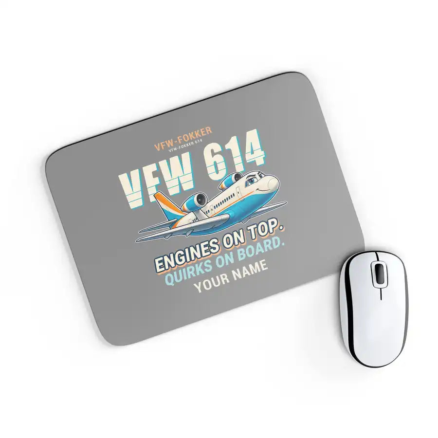 VFW-Fokker 614 - Cartoon + Name - Mouse Pad - Gray