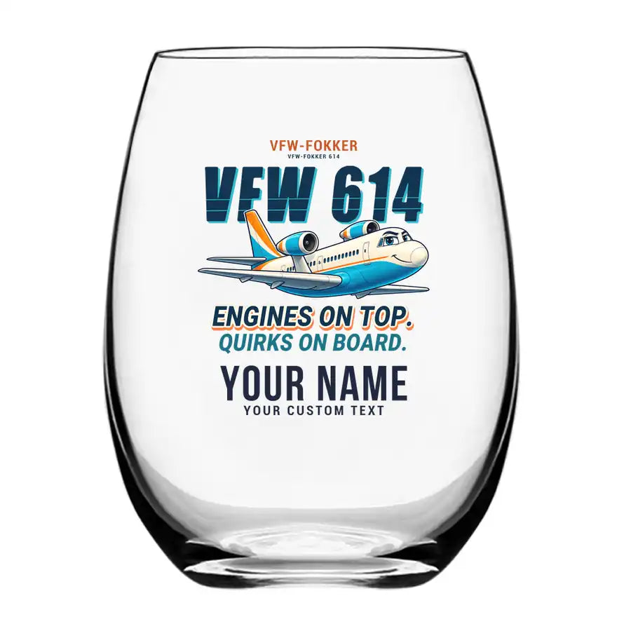 VFW-Fokker 614 - Cartoon + Name - Water & Drink Glass