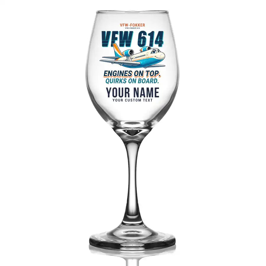 VFW-Fokker 614 - Cartoon + Name - Wine Glass