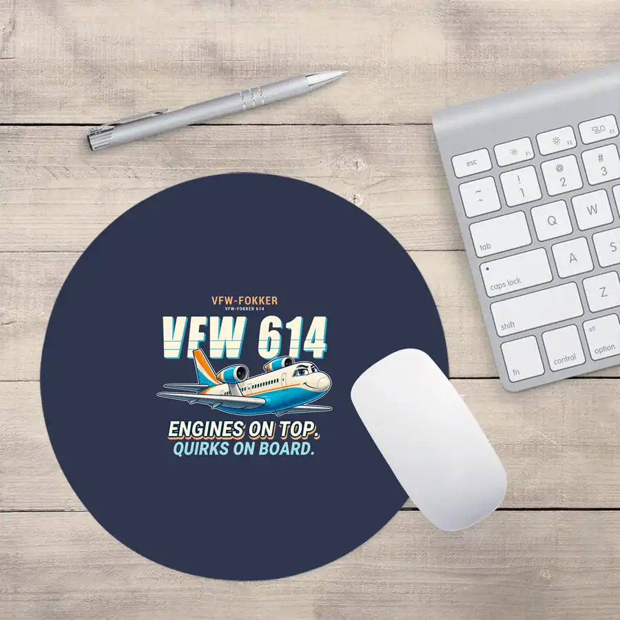 VFW-Fokker 614 - Cartoon - Round Mouse Pad - Navy Blue