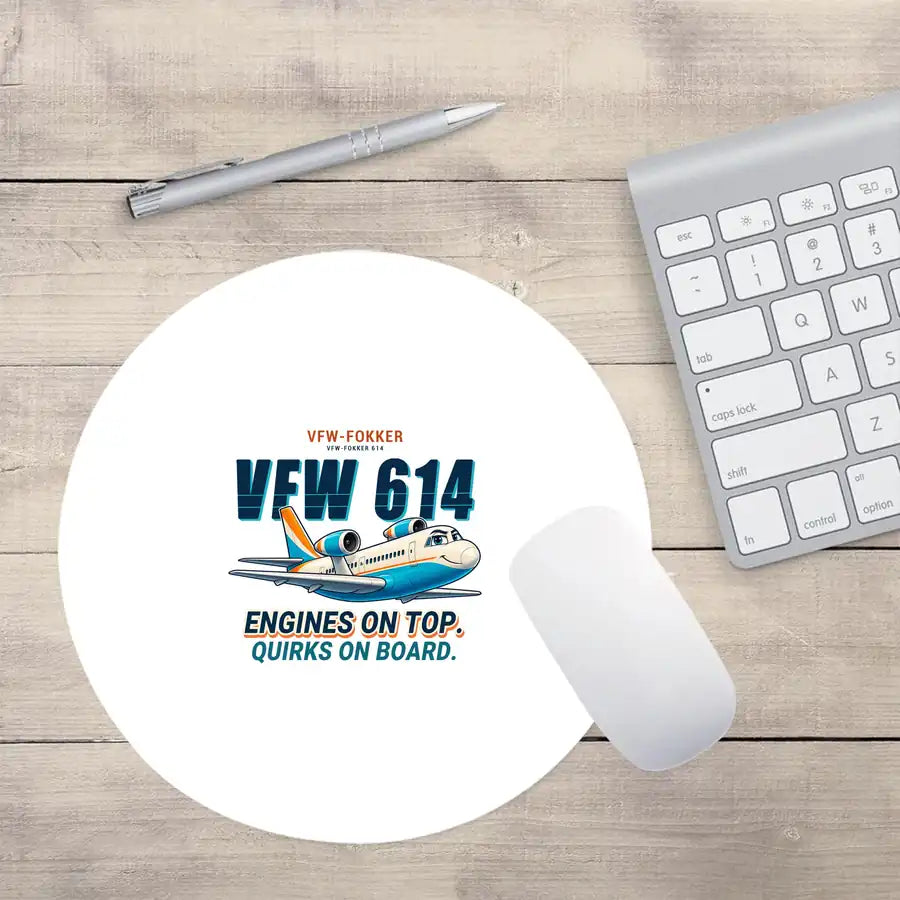 VFW-Fokker 614 - Cartoon - Round Mouse Pad - White