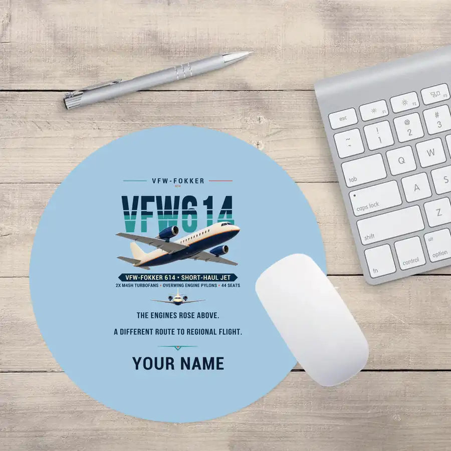 VFW-Fokker 614 - Original + Name - Round Mouse Pad - Light Blue