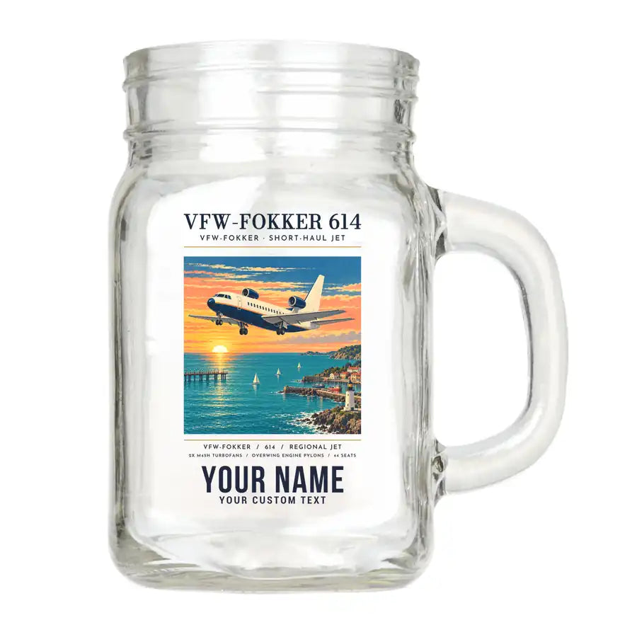 VFW-Fokker 614 - Poster + Name - Cocktail Glass (Mason Jar)