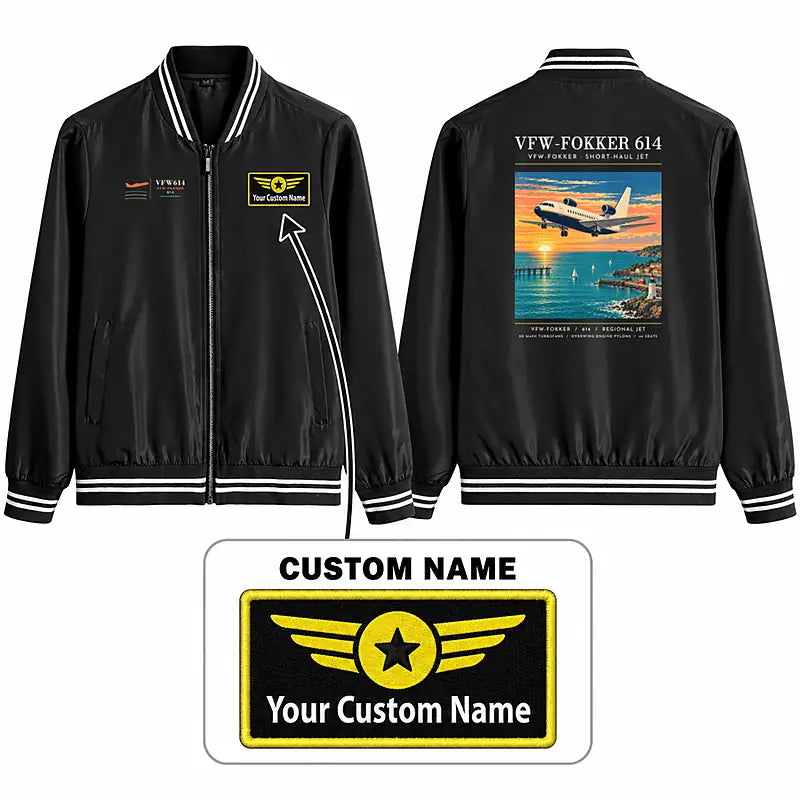 VFW-Fokker 614 Stylish Jackets - Baseball Collar - Poster + Name - Black