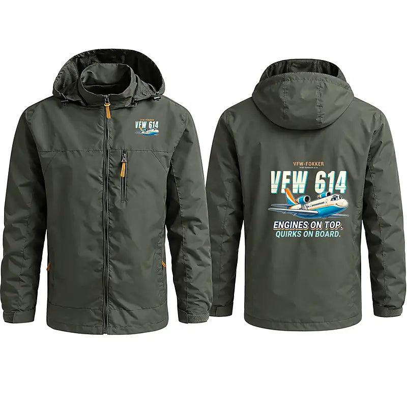 VFW-Fokker 614 Stylish Jackets - Hooded Windbreaker - Cartoon - Olive Green