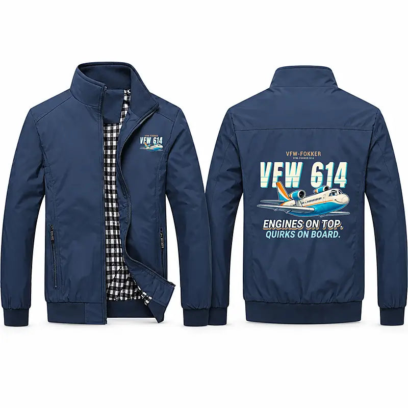 VFW-Fokker 614 Stylish Jackets - Stand Collar - Cartoon - Navy Blue