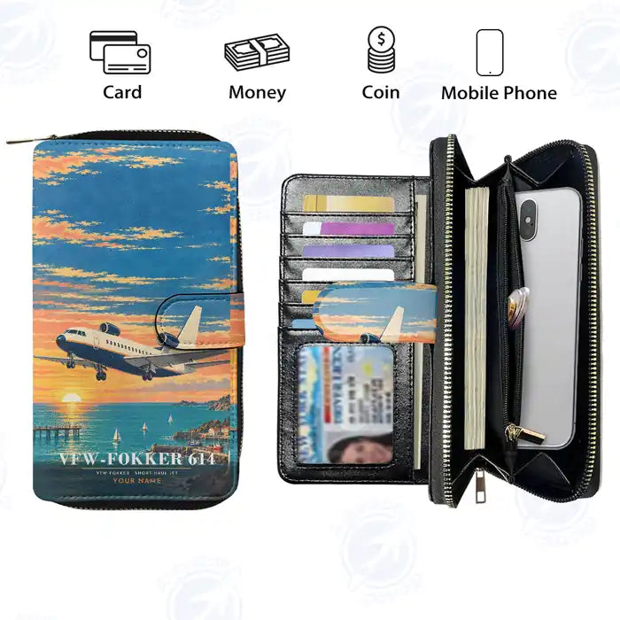 VFW-Fokker 614 Leather Wallets - Zip Long Wallet - 3D + Name