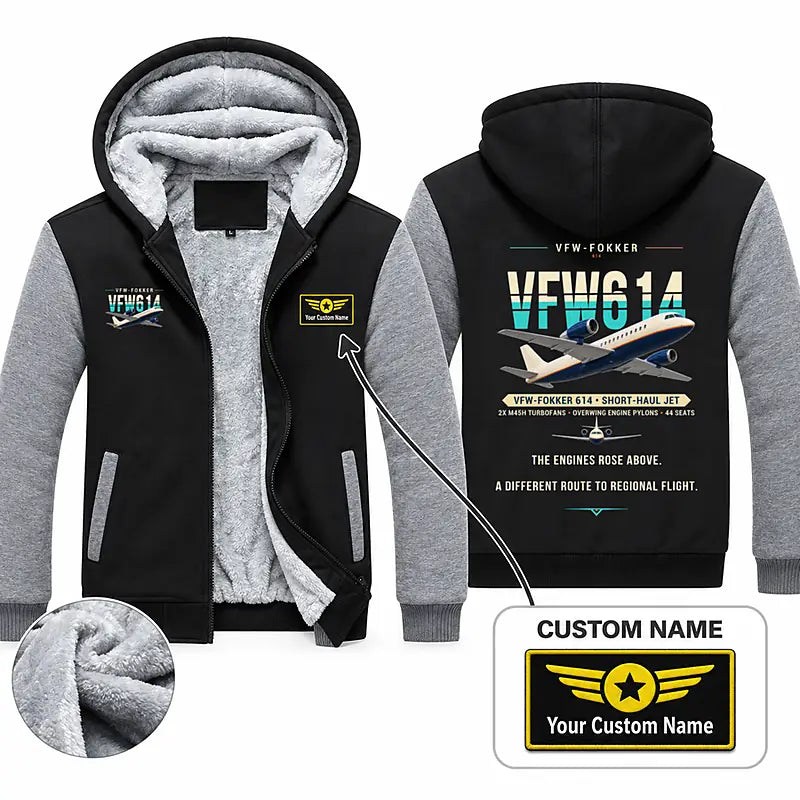 VFW-Fokker 614 Zipped Sweatshirts - Original + Name - Black & Gray