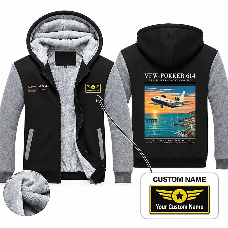 VFW-Fokker 614 Zipped Sweatshirts - Poster + Name - Black & Gray