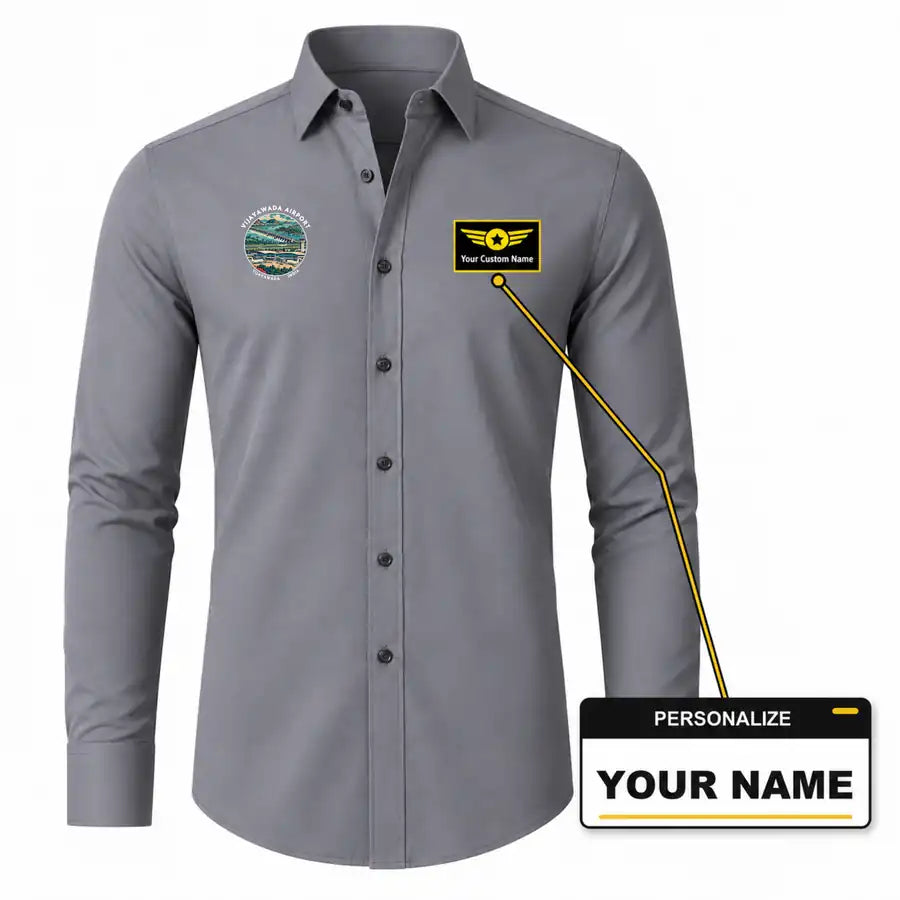 Vijayawada Airport (VGA) Shirts - Long Sleeve Shirt - Badge - Gray + NAME