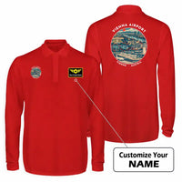 Thumbnail for Vienna Airport (VIE) Premium Polo T-Shirts - Badge + Name - Long Sleeve - Red