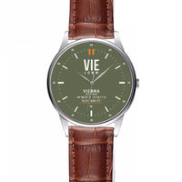 Thumbnail for Vienna Airport (VIE) Aviator Watches - Classic - Green Army - Leather Strap - Striped Brown Leather Strap