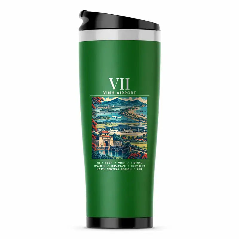 Vinh International Airport (VII) Travel Mugs - Poster - Stainless Steel (No Holder) - Green
