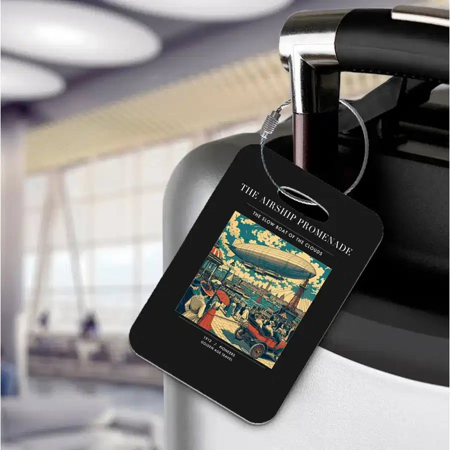 VINTAGE G4012 - The Airship Promenade - Acrylic Luggage Tags design on black