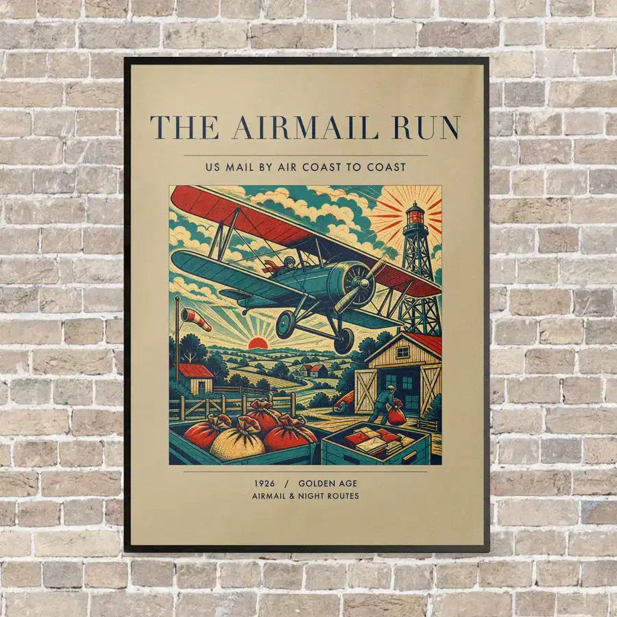 VINTAGE G4015 - The Airmail Run - Vertical Canvas Prints design on beige frame