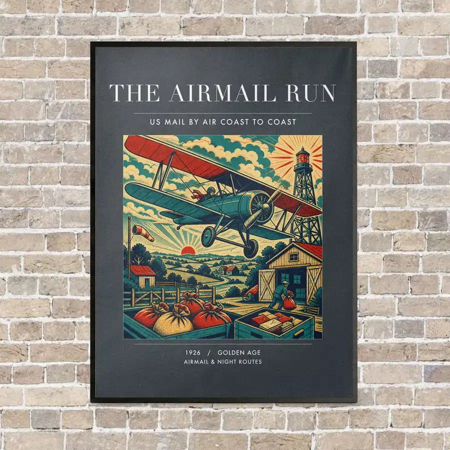 VINTAGE G4015 - The Airmail Run - Vertical Canvas Prints design on gray frame