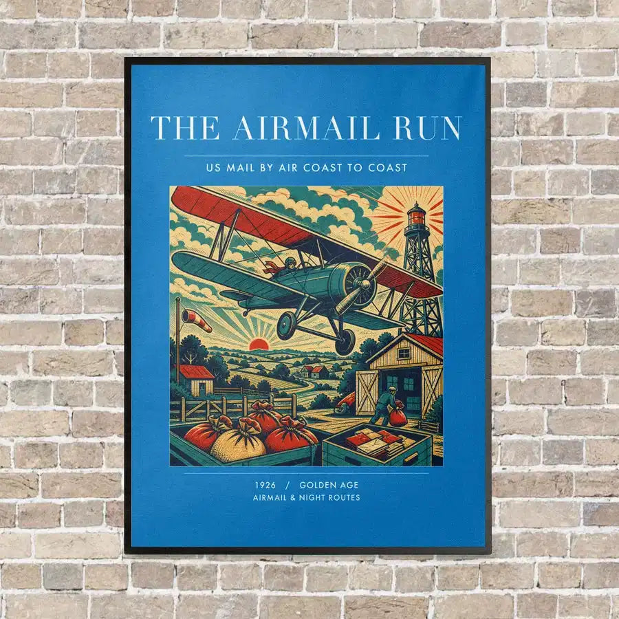 VINTAGE G4015 - The Airmail Run - Vertical Canvas Prints design on turquoise frame