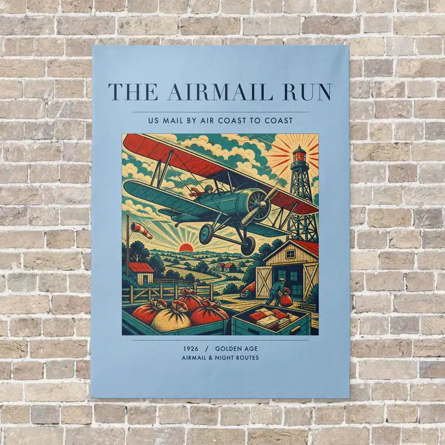 VINTAGE G4015 - The Airmail Run - Vertical Canvas Prints design on lightblue no-frame
