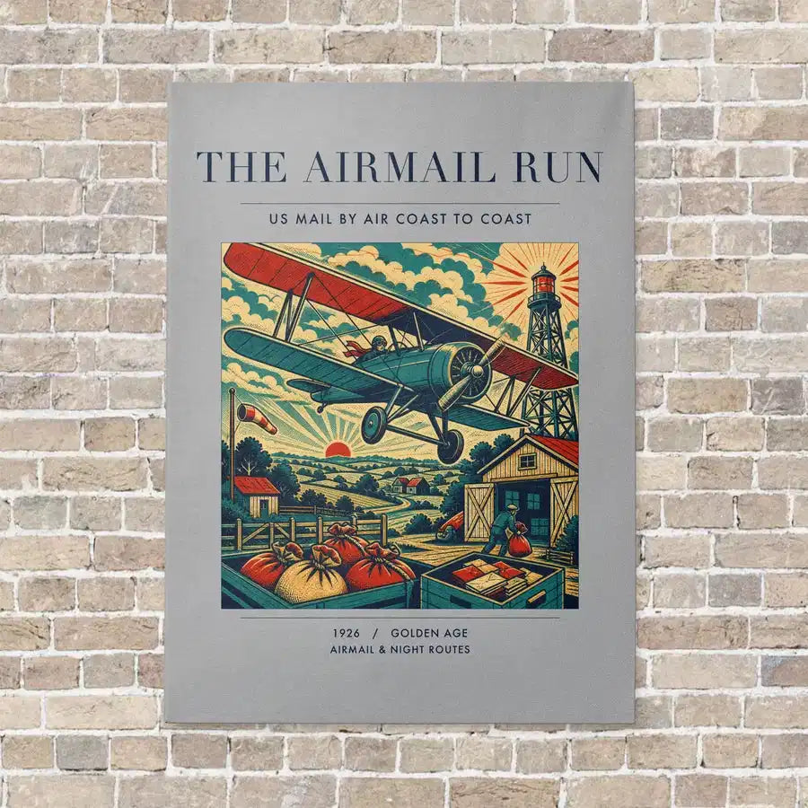 VINTAGE G4015 - The Airmail Run - Vertical Canvas Prints design on lightgray no-frame