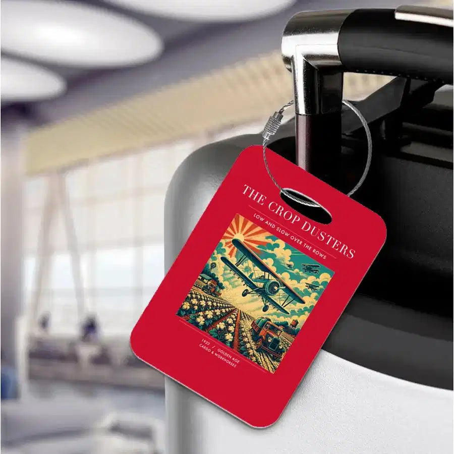 VINTAGE G4027 - The Crop Dusters - Acrylic Luggage Tags design on red