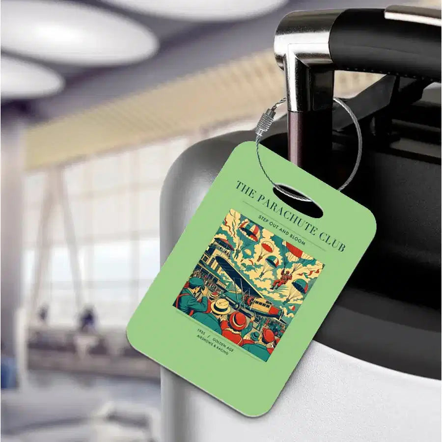 VINTAGE G4032 - The Parachute Club - Acrylic Luggage Tags design on lightgreen