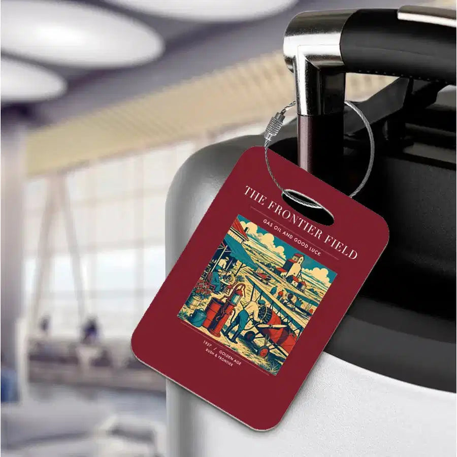 VINTAGE G4034 - The Frontier Field - Acrylic Luggage Tags design on darkred