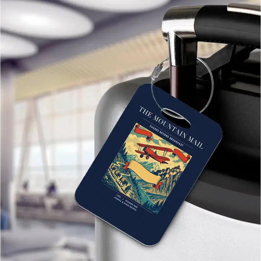 VINTAGE G4038 - The Mountain Mail - Acrylic Luggage Tags design on navyblue