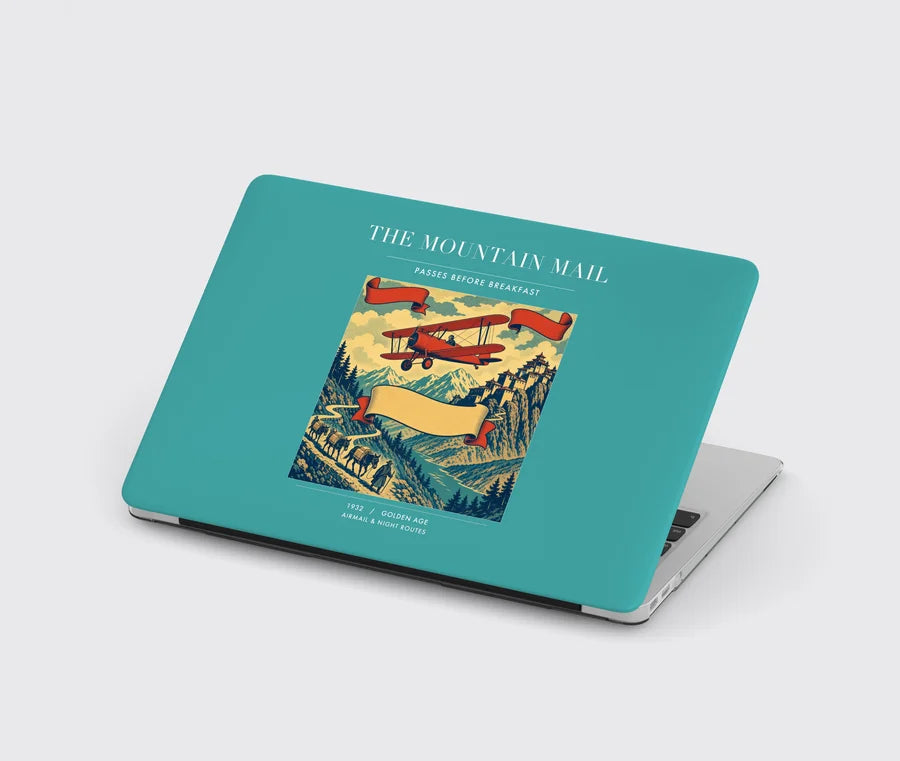 VINTAGE G4038 - The Mountain Mail - Designed MacBook Cases design on turquoise