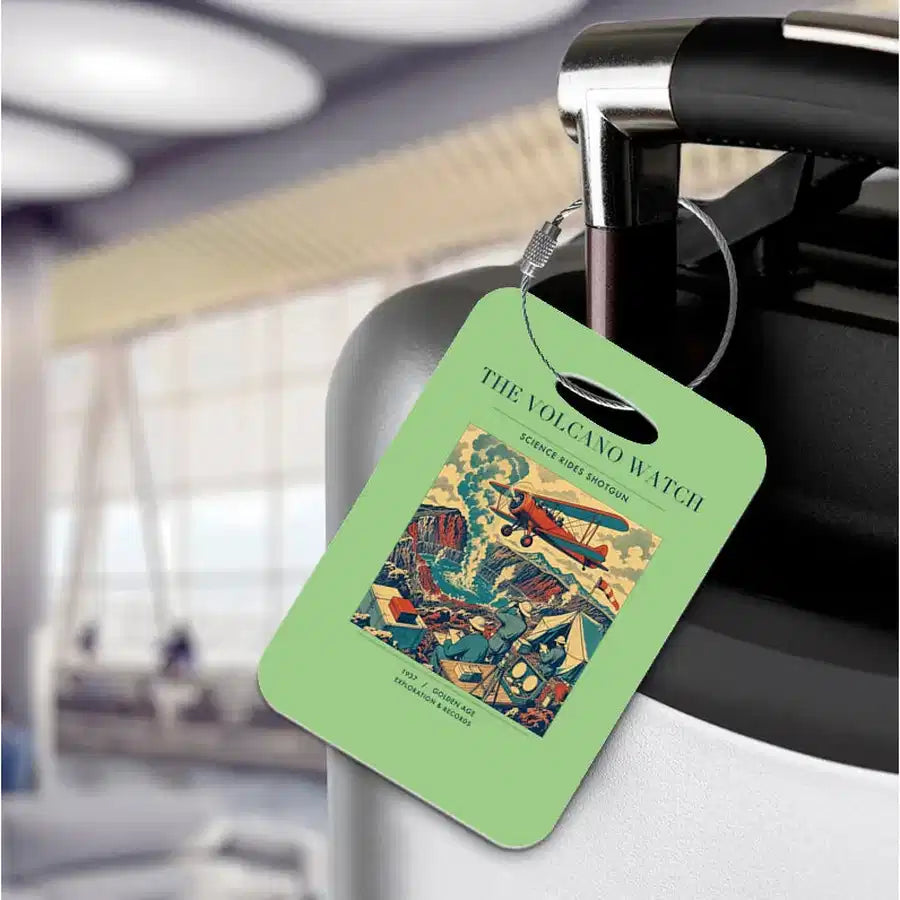 VINTAGE G4042 - The Volcano Watch - Acrylic Luggage Tags design on lightgreen