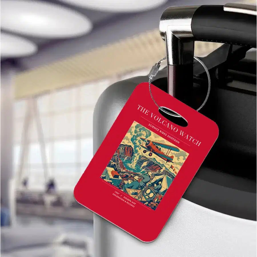 VINTAGE G4042 - The Volcano Watch - Acrylic Luggage Tags design on red