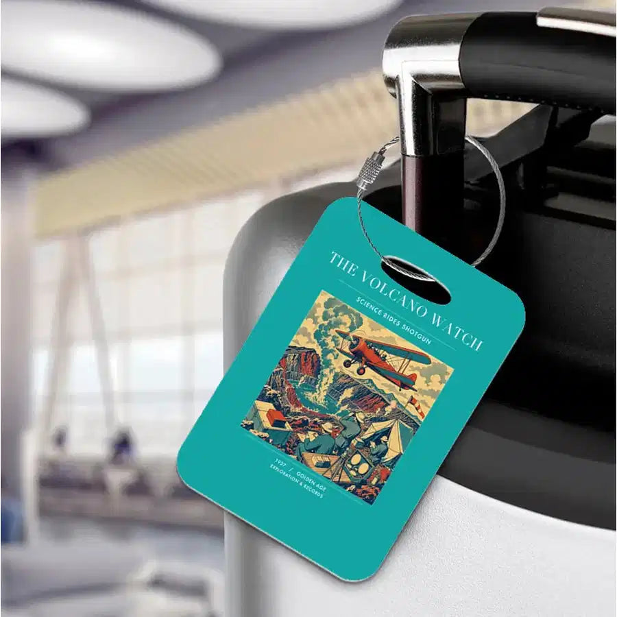 VINTAGE G4042 - The Volcano Watch - Acrylic Luggage Tags design on turquoise