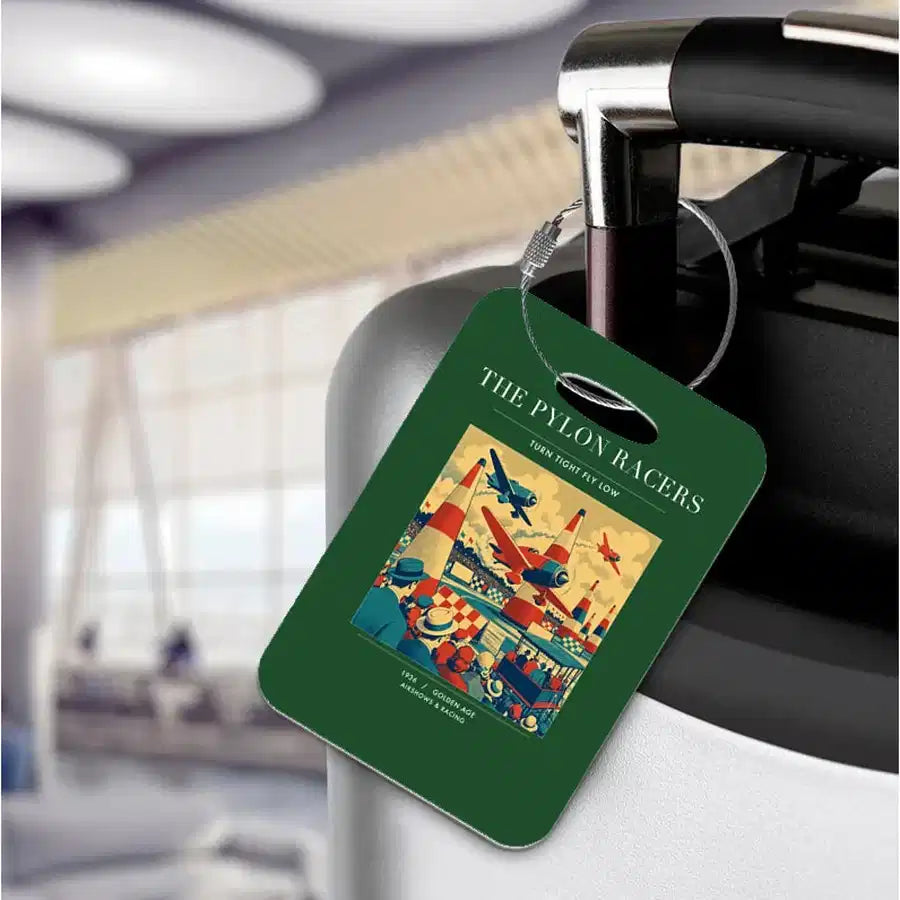 VINTAGE G4046 - The Pylon Racers - Acrylic Luggage Tags design on darkgreen