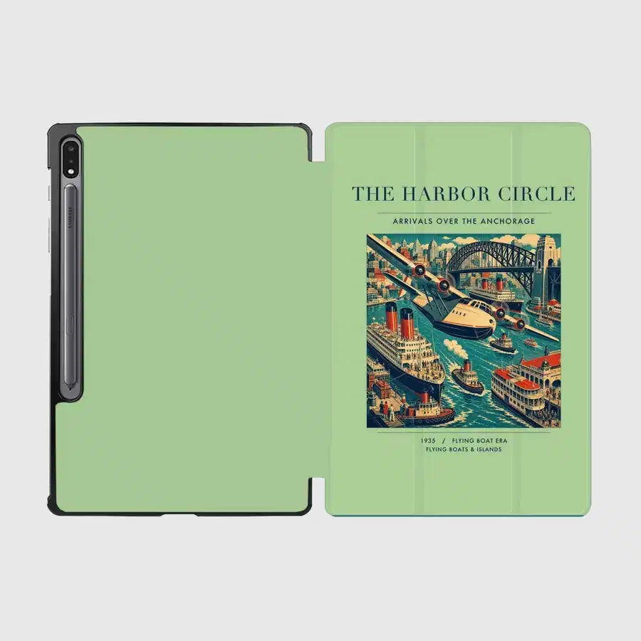 VINTAGE G4059 - The Harbor Circle - Designed iPad & Samsung Tablet Cases design on lightgreen samsung