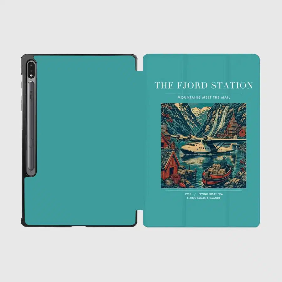 VINTAGE G4062 - The Fjord Station - Designed iPad & Samsung Tablet Cases design on turquoise samsung