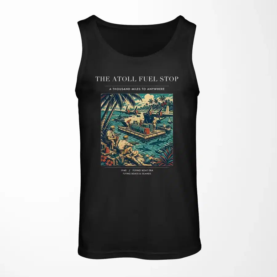 VINTAGE G4069 - The Atoll Fuel Stop - Designed Tank Tops design on black