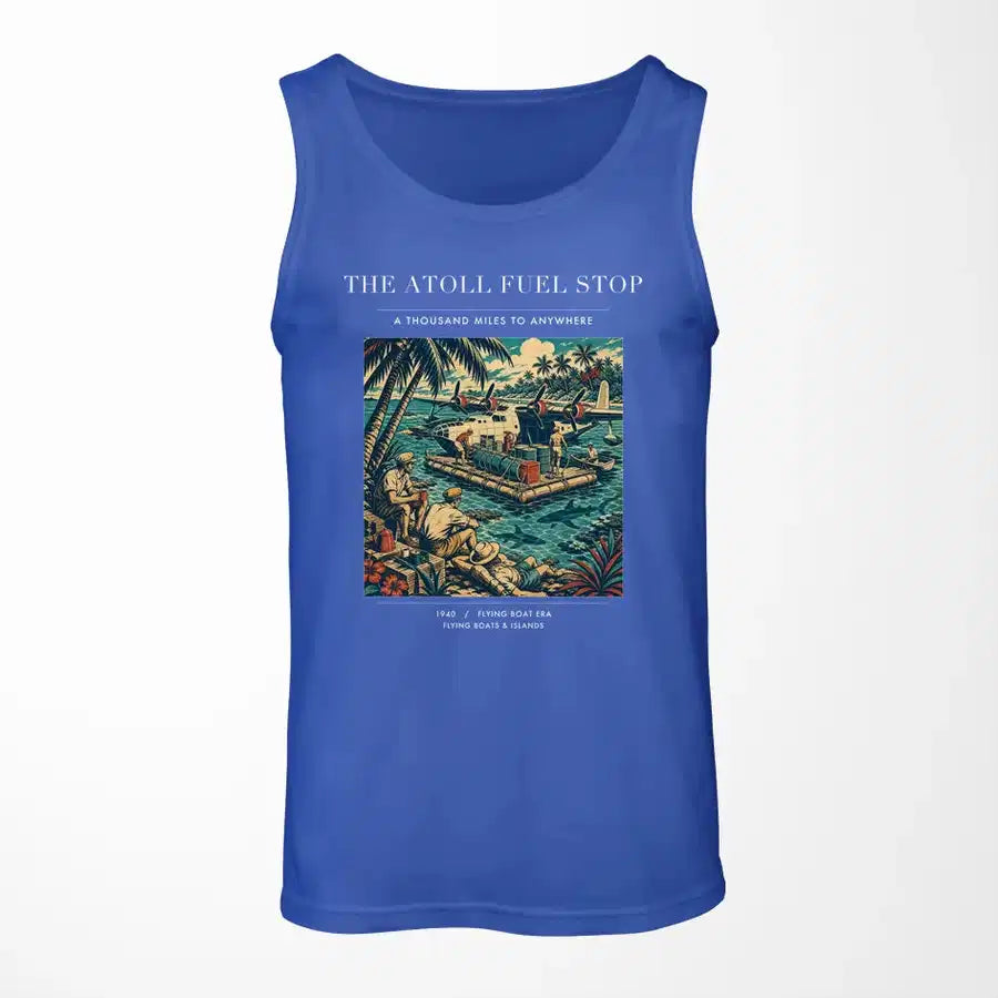 VINTAGE G4069 - The Atoll Fuel Stop - Designed Tank Tops design on blue