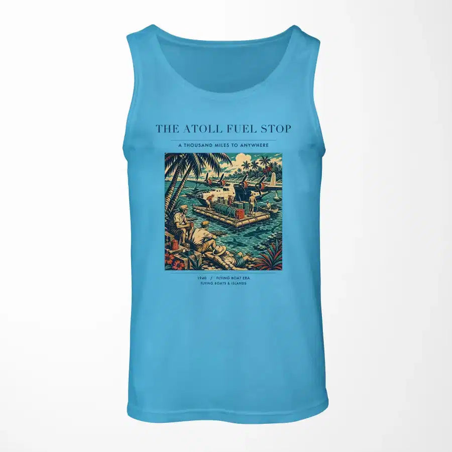 VINTAGE G4069 - The Atoll Fuel Stop - Designed Tank Tops design on skyblue