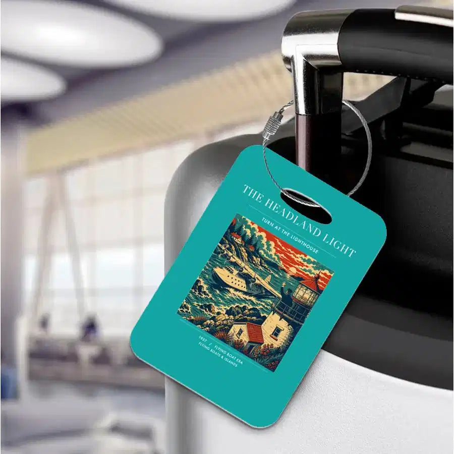 VINTAGE G4078 - The Headland Light - Acrylic Luggage Tags design on turquoise