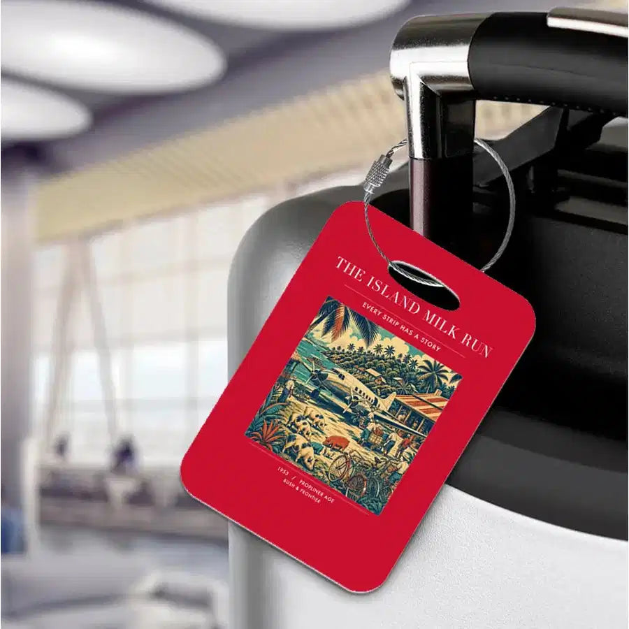 VINTAGE G4084 - The Island Milk Run - Acrylic Luggage Tags design on red