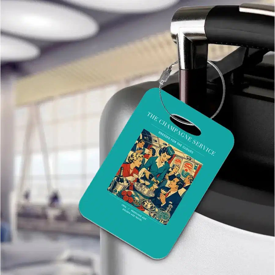 VINTAGE G4087 - The Champagne Service - Acrylic Luggage Tags design on turquoise