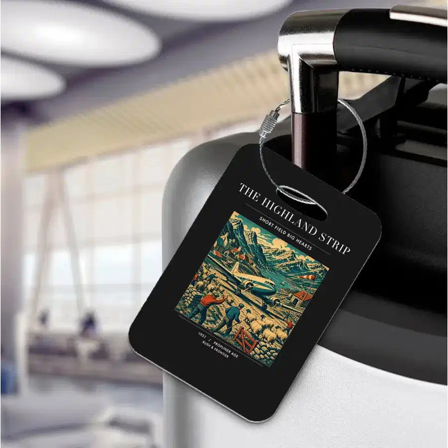 VINTAGE G4097 - The Highland Strip - Acrylic Luggage Tags design on black
